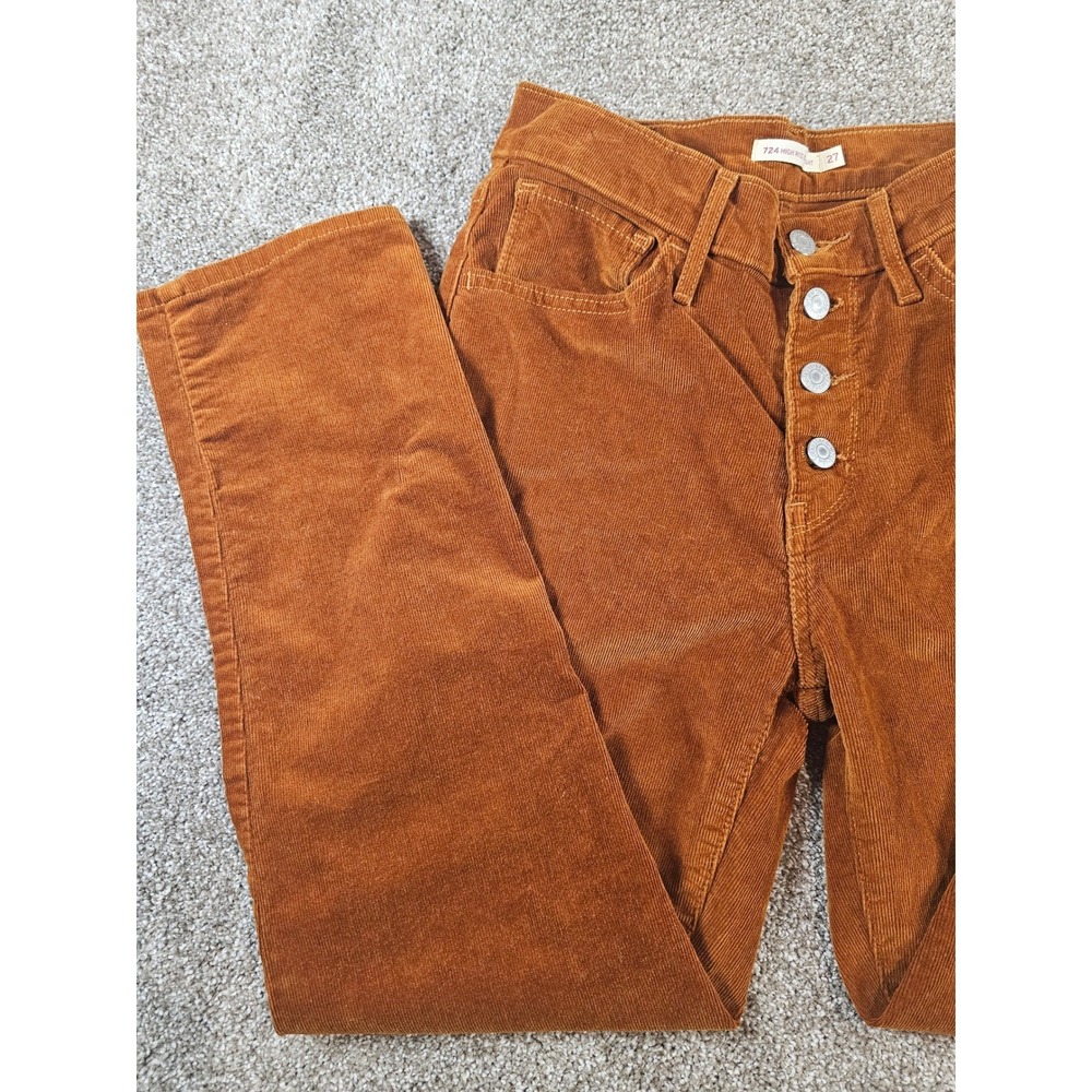 Levis 724 High Rise Straight Corduroy Pants Rust Orange Button Fly 27 79066-0003 - Picture 3 of 15
